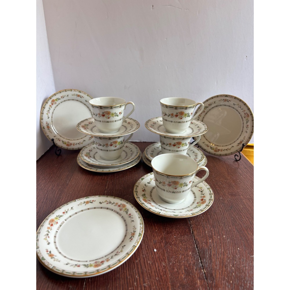 Royal Doulton Mosaic Garden Tea Set‎ 15pc Cups Saucers Dessert Plates Vintage